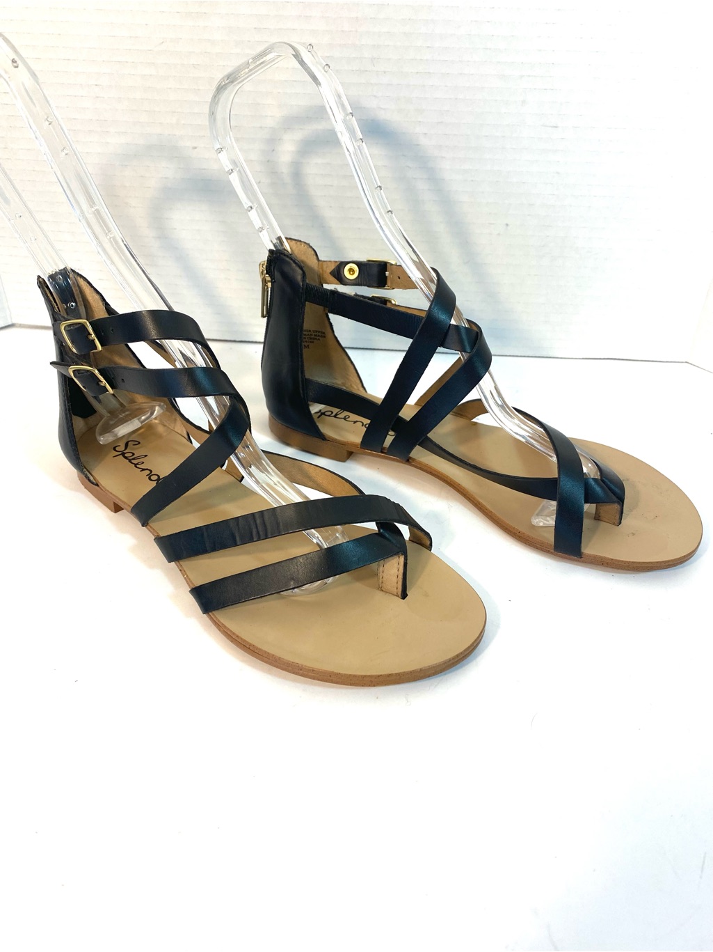 Splendid Black Leather Strappy Gladiator Sandals Zip Up Back
